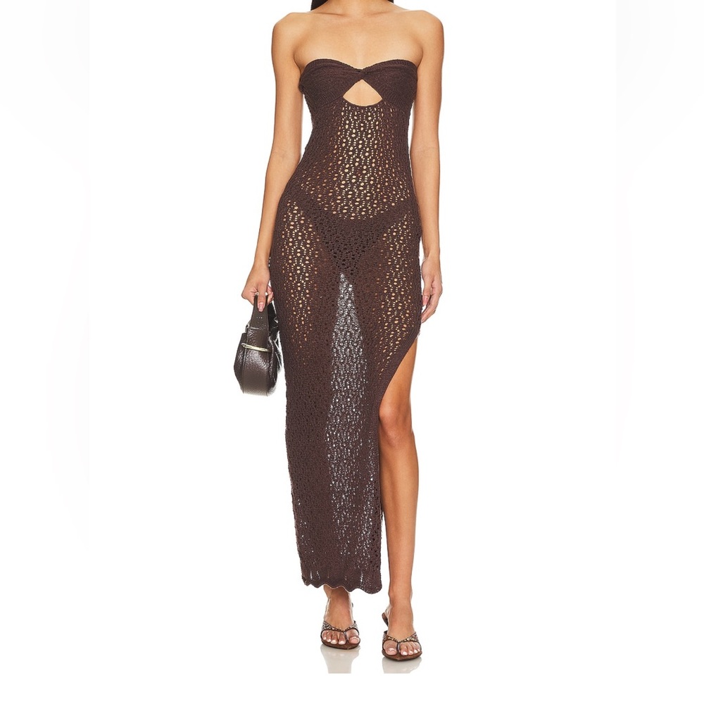 Superdown Marine Brown Crochet Maxi Dress